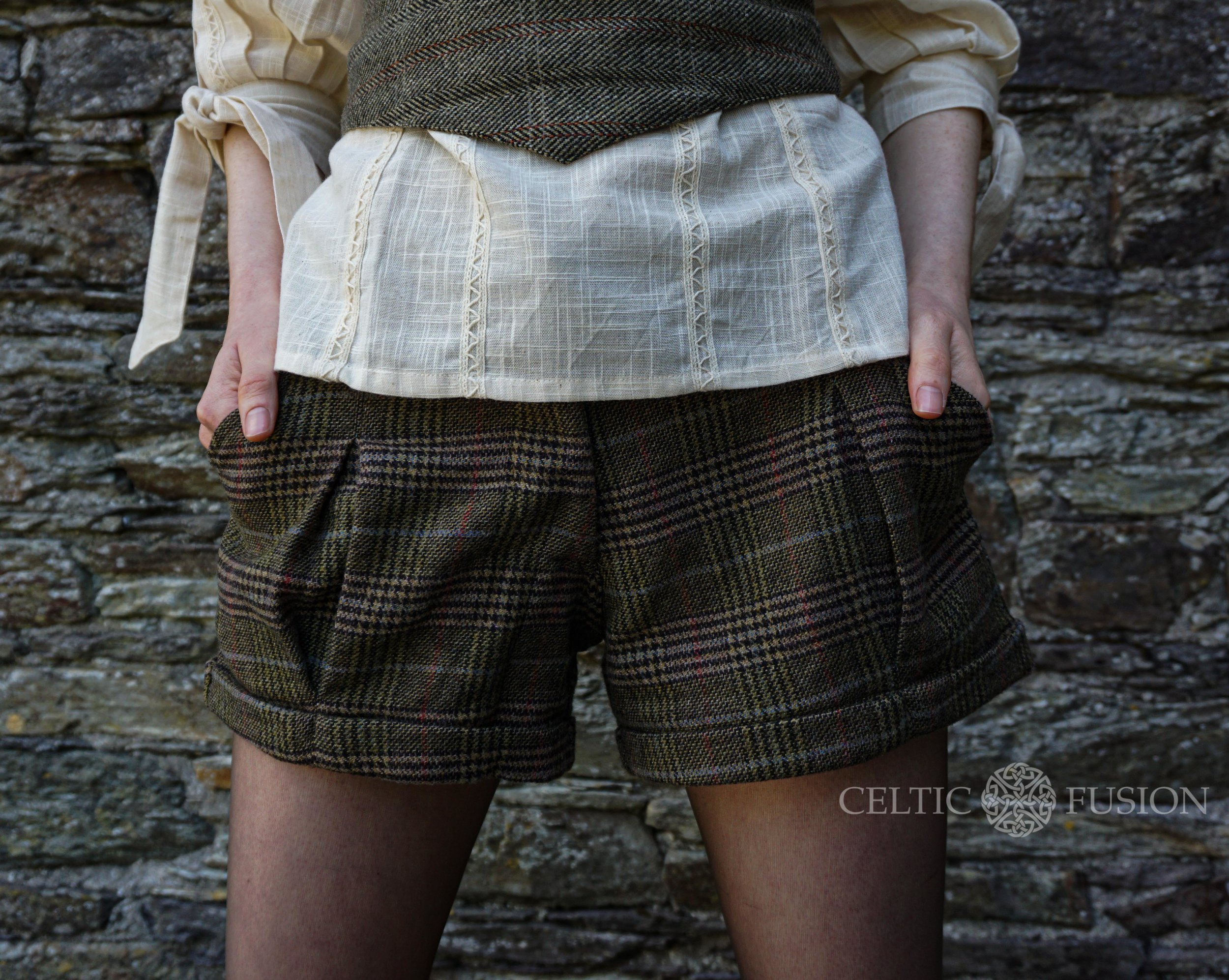 Aviator Tweed Shorts. Ladies Tweed Clothing Celtic Fusion Folklore Clothing